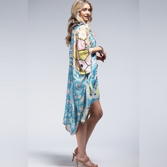 41. Last 2!🛑 COST Bohemian floral kimono cardigan Multicolor pink blue colorful - Picture 6 of 6